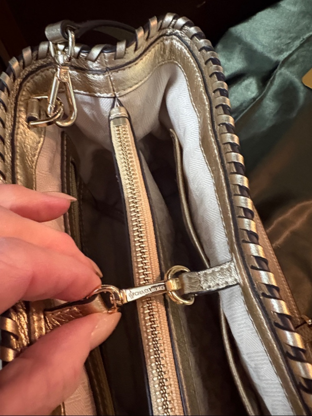 Michael Kors Rosalie Straw Tote with Gold Metallic Trim and Chain Handles - Picture 12 of 14